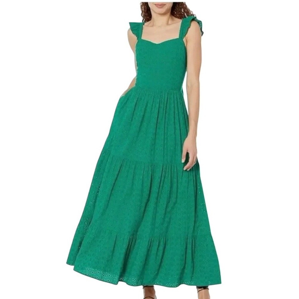 Green Eyelet Maxi Dress with Ruffled Straps